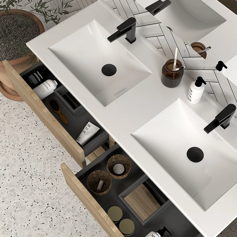 Meuble de salle de bain 140cm double vasque - 6 tiroirs - MATA