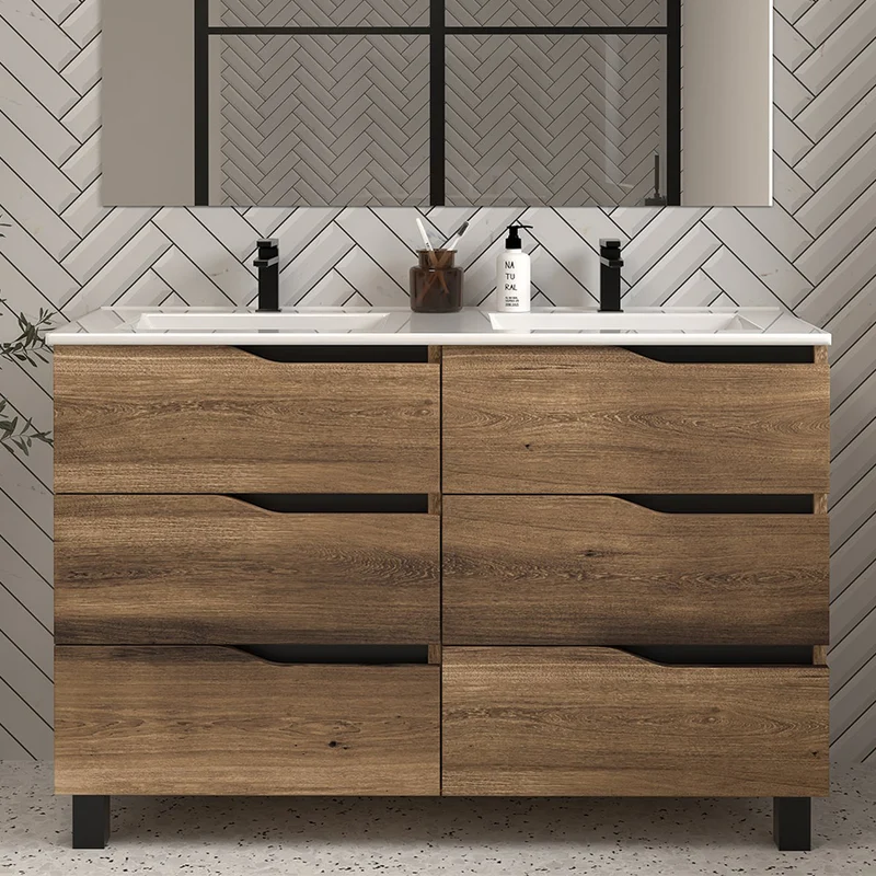 Meuble de salle de bain 140cm double vasque - 6 tiroirs - MATA