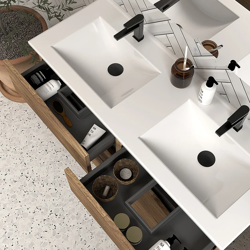 Meuble de salle de bain 140cm double vasque - 6 tiroirs - MATA