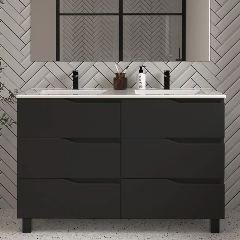 Meuble de salle de bain 140cm double vasque - 6 tiroirs - MATA