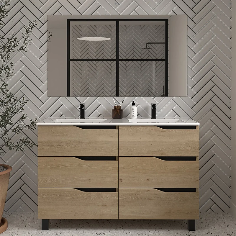 Meuble de salle de bain 140cm double vasque - 6 tiroirs - MATA