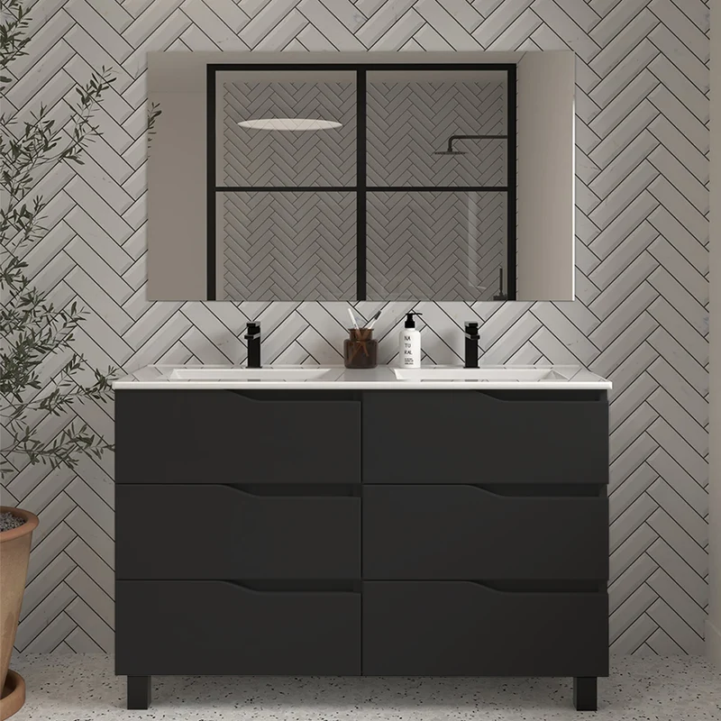 Meuble de salle de bain 140cm double vasque - 6 tiroirs - MATA