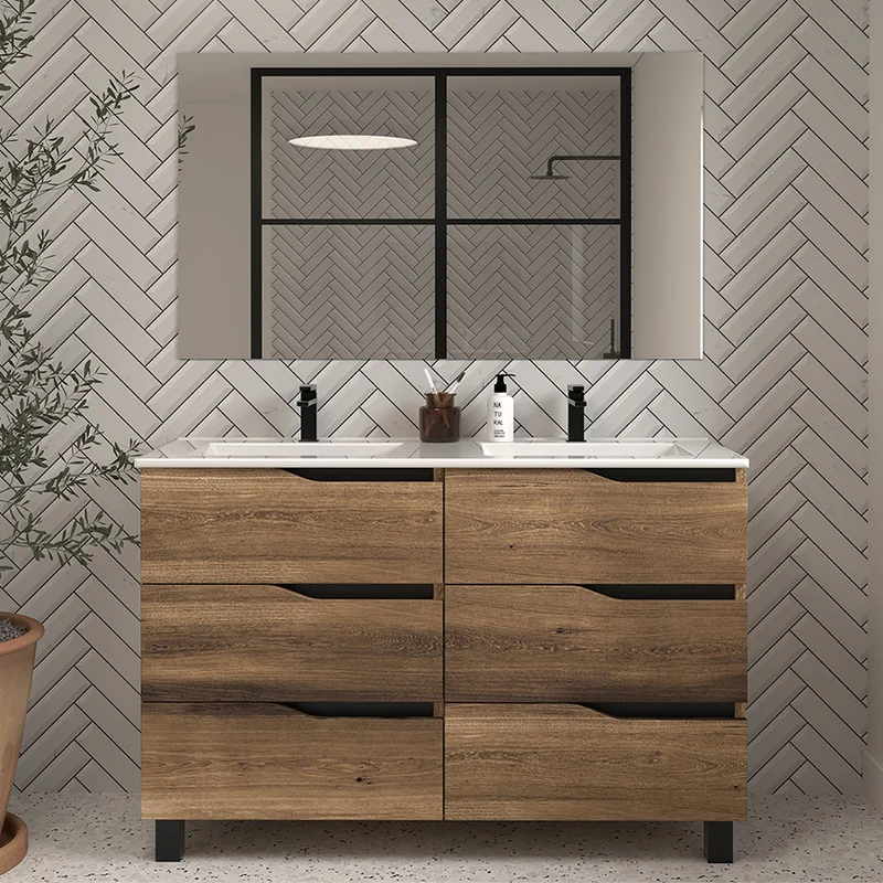 Meuble de salle de bain 140cm double vasque - 6 tiroirs - MATA