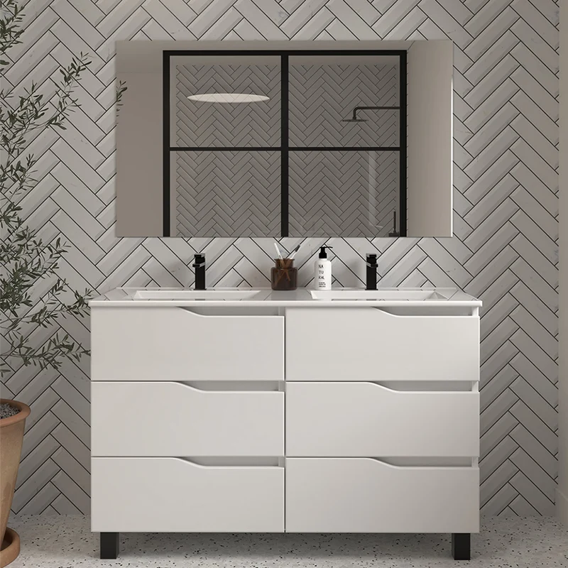 Meuble de salle de bain 140cm double vasque - 6 tiroirs - MATA