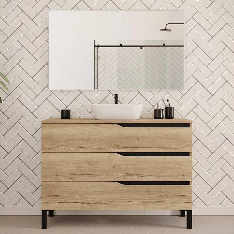 Meuble de salle de bain 120cm avec plateau et vasque à poser zeus - 3 tiroirs - MATA