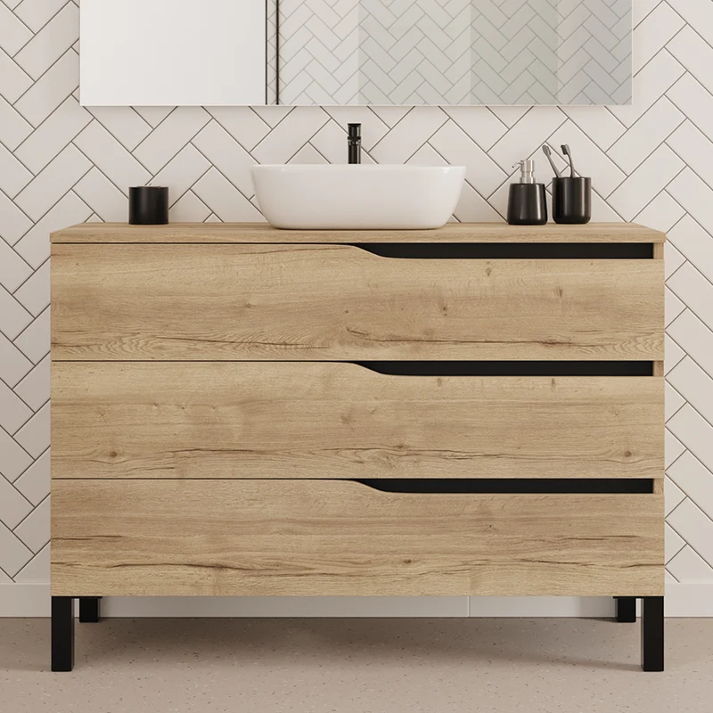 Meuble de salle de bain 120cm avec plateau et vasque à poser zeus - 3 tiroirs - MATA
