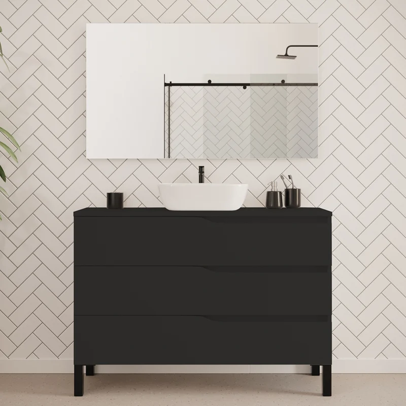 Meuble de salle de bain 120cm avec plateau et vasque à poser zeus - 3 tiroirs - MATA