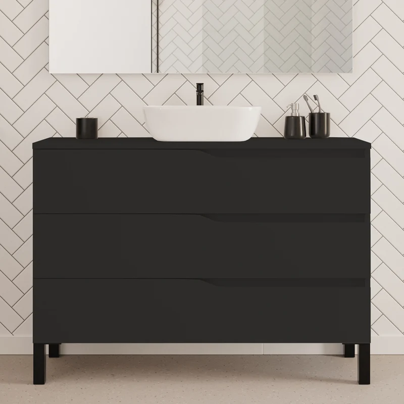 Meuble de salle de bain 120cm avec plateau et vasque à poser zeus - 3 tiroirs - MATA