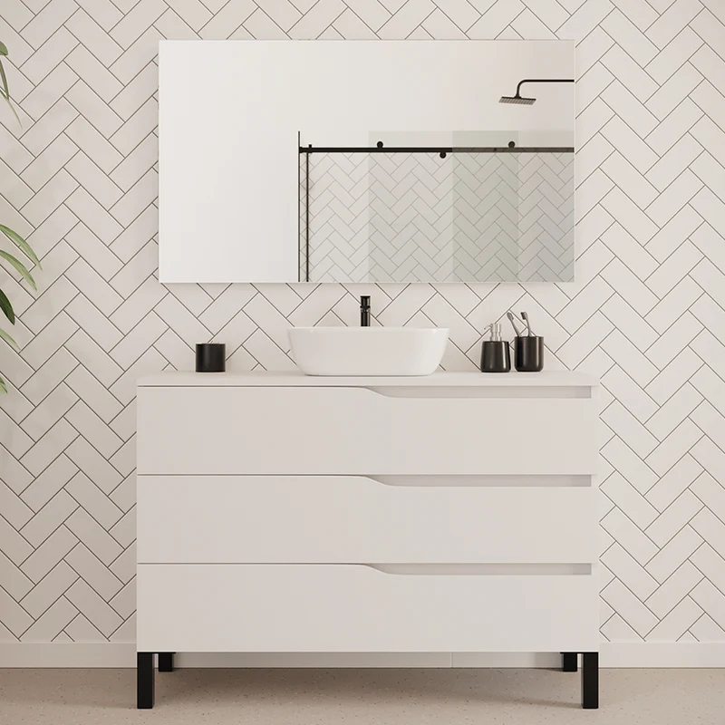 Meuble de salle de bain 120cm avec plateau et vasque à poser zeus - 3 tiroirs - MATA