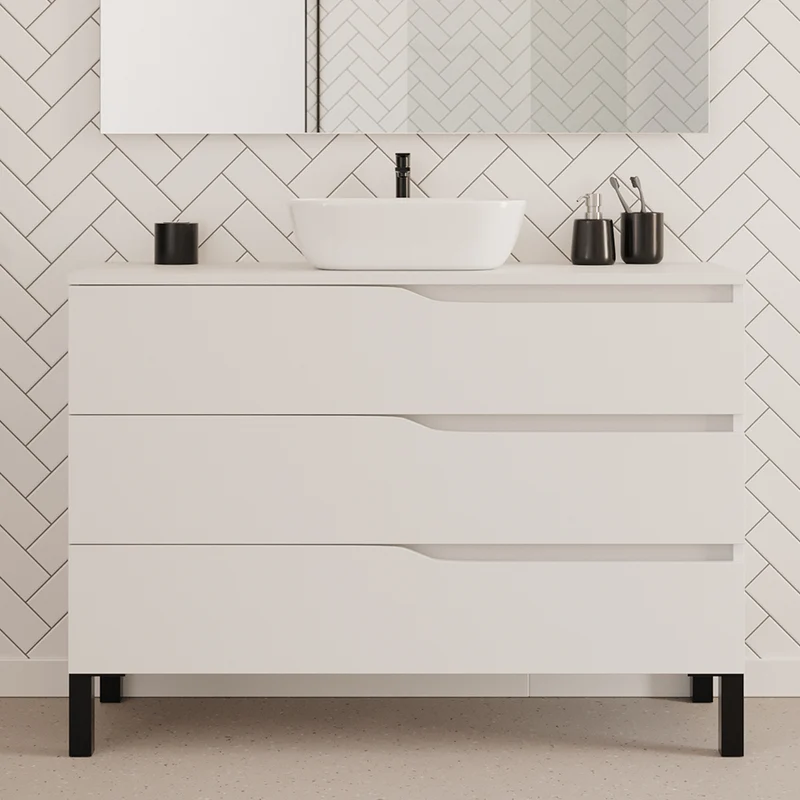 Meuble de salle de bain 120cm avec plateau et vasque à poser zeus - 3 tiroirs - MATA