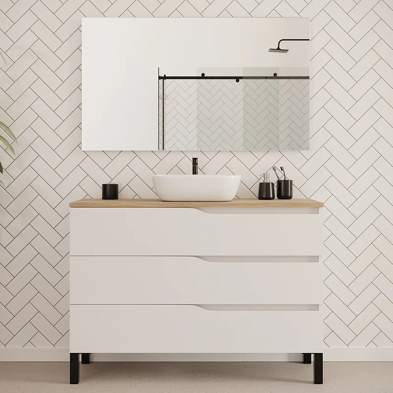 Meuble de salle de bain 120cm avec plateau et vasque à poser zeus - 3 tiroirs - MATA