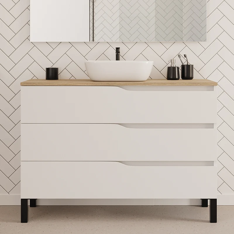 Meuble de salle de bain 120cm avec plateau et vasque à poser zeus - 3 tiroirs - MATA