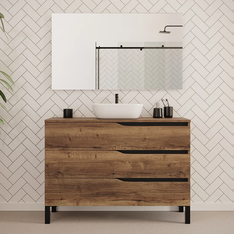 Meuble de salle de bain 120cm avec plateau et vasque à poser zeus - 3 tiroirs - MATA