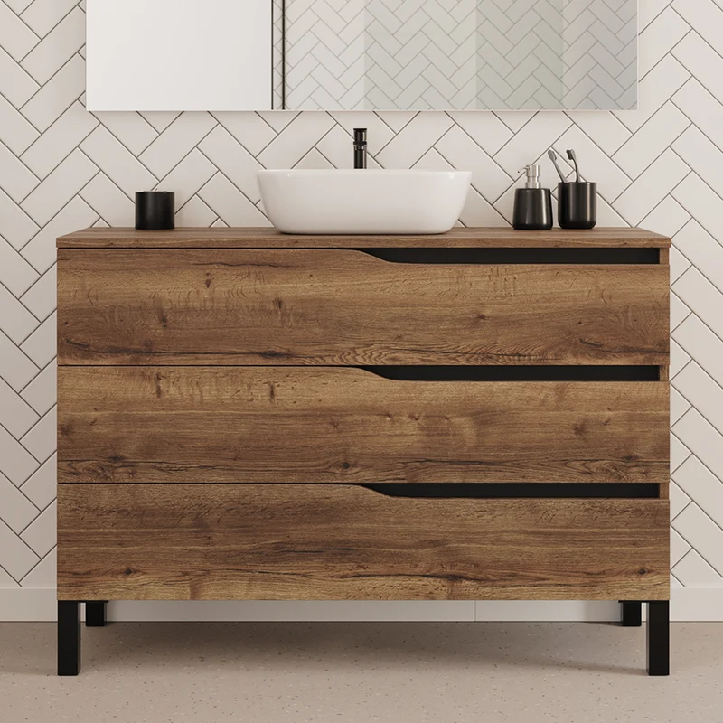 Meuble de salle de bain 120cm avec plateau et vasque à poser zeus - 3 tiroirs - MATA