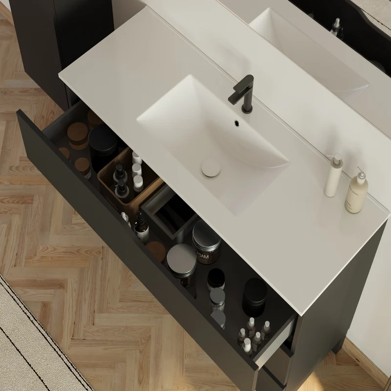 Meuble de salle de bain 100cm simple vasque - 3 tiroirs - MATA