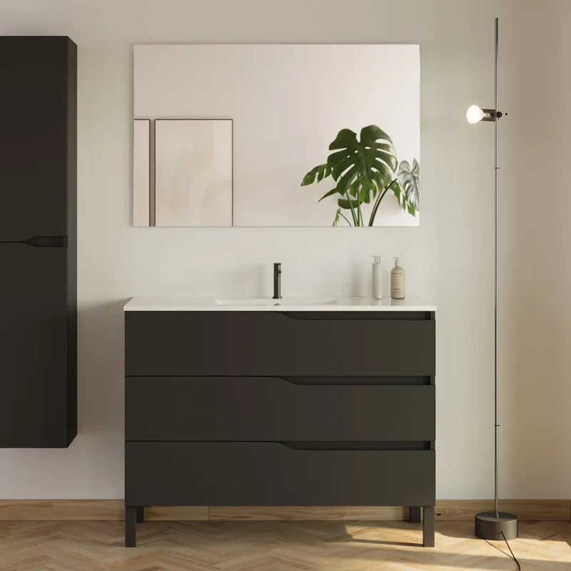Meuble de salle de bain 100cm simple vasque - 3 tiroirs - MATA