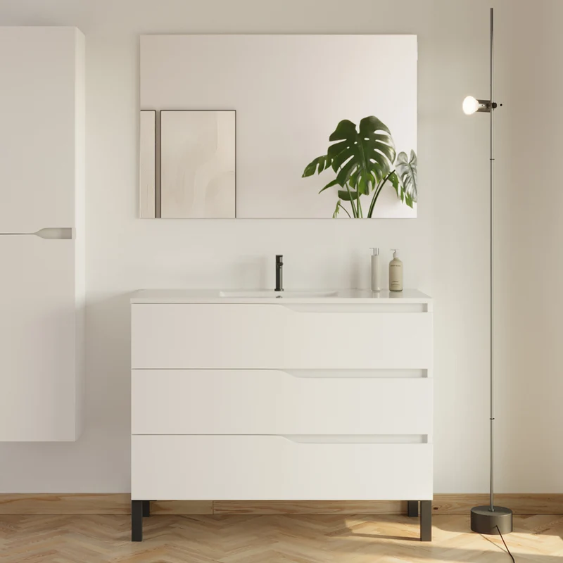 Meuble de salle de bain 100cm simple vasque - 3 tiroirs - MATA