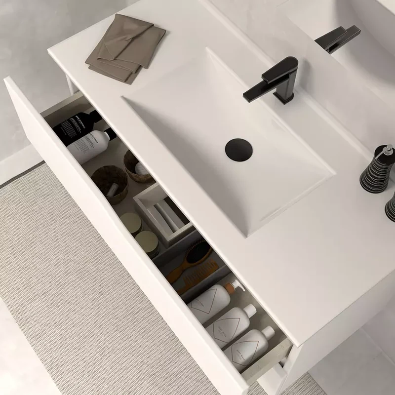 Meuble de salle de bain 80cm simple vasque - 2 tiroirs - LUNA