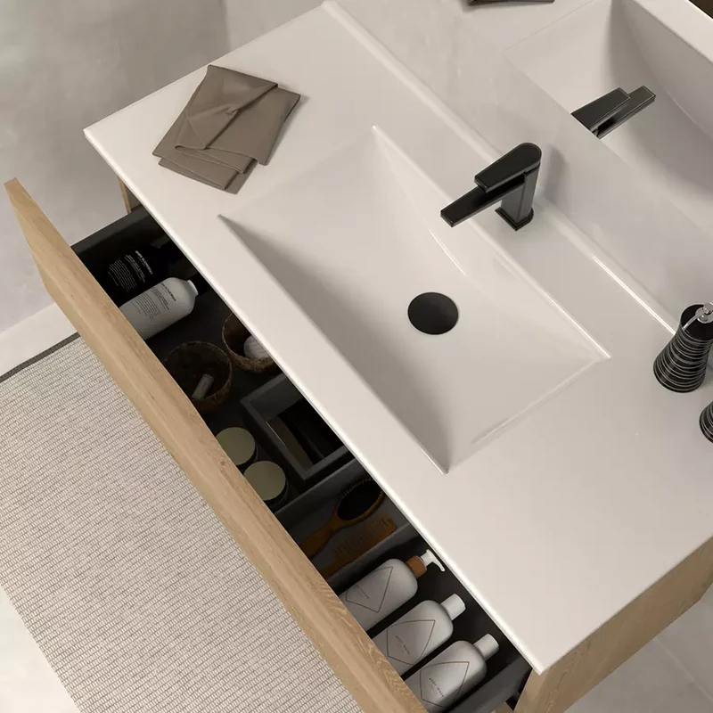 Meuble de salle de bain 80cm simple vasque - 2 tiroirs - LUNA