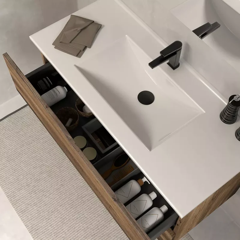 Meuble de salle de bain 80cm simple vasque - 2 tiroirs - LUNA