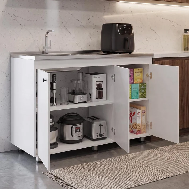 Gabinete Inferior Cantabria 120, Kronos Blanco, Ideal para Espacio Reducidos, con Mesón Izquierdo ZF