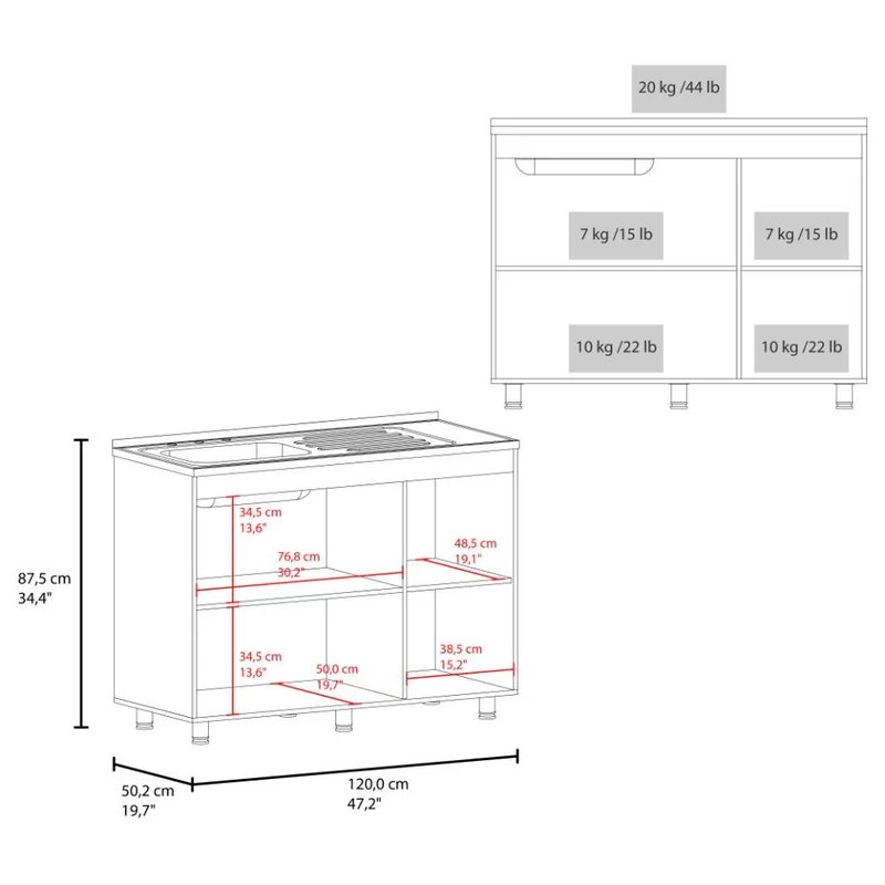 Gabinete Inferior Cantabria 120, Kronos Blanco, Ideal para Espacio Reducidos, con Mesón Izquierdo ZF