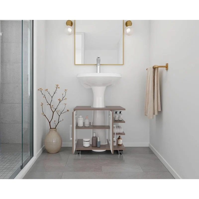 Mueble para Lavamanos Aqua, Avellana, con Rodachines para su Fácil Desplazamiento ZF