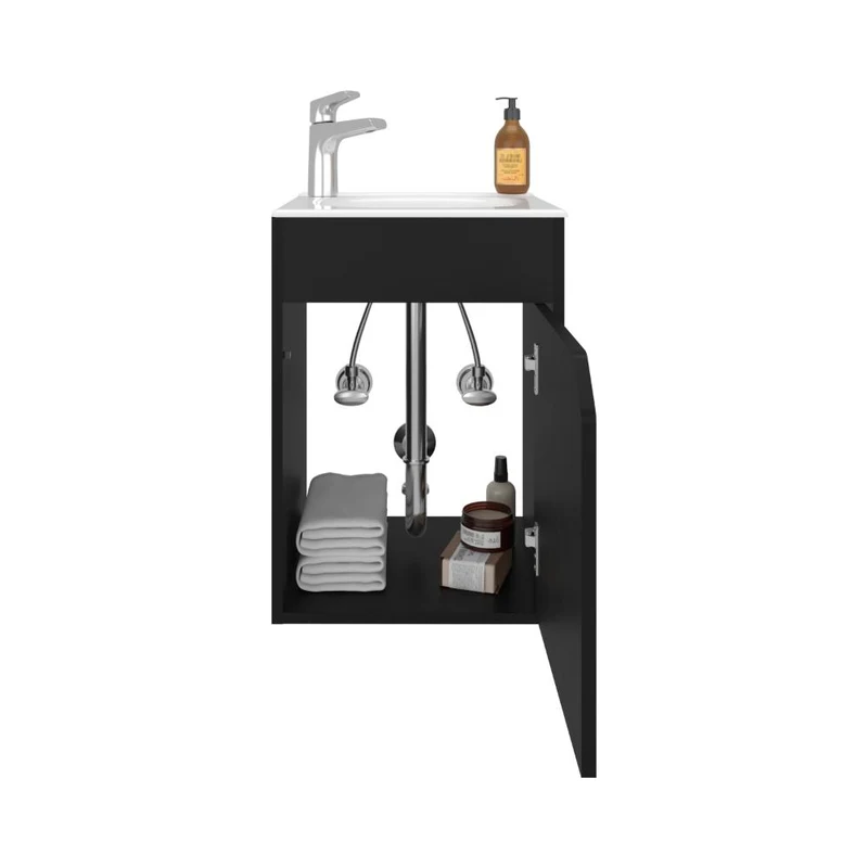 Mueble para Lavamanos Flotante Betel, Wengue, Incluye Lavamanos Plastiglas Floresta 40 ZF