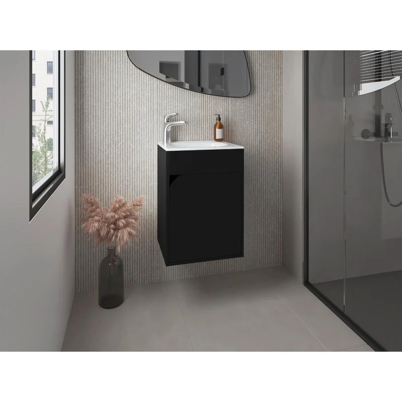 Mueble para Lavamanos Flotante Betel, Wengue, Incluye Lavamanos Plastiglas Floresta 40 ZF