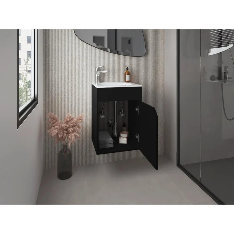 Mueble para Lavamanos Flotante Betel, Wengue, Incluye Lavamanos Plastiglas Floresta 40 ZF