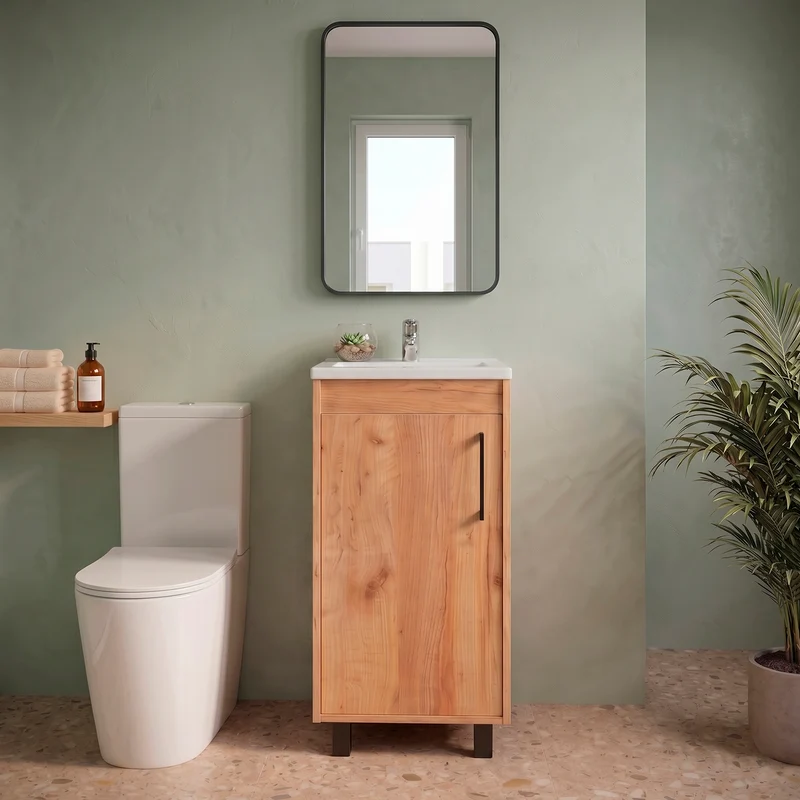 Mueble Lavamanos a Piso Oxford, Fresno Europeo, Incluye Lavamanos 40cm ZF