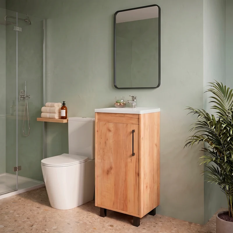 Mueble Lavamanos a Piso Oxford, Fresno Europeo, Incluye Lavamanos 40cm ZF