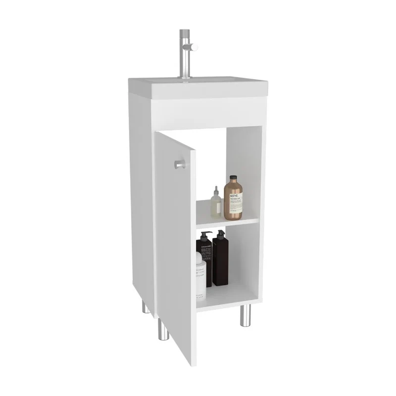 Mueble para Lavamanos Rivera, Blanco, con Patas en Acero y con Gran Espacio para Colocar Objetos ZF