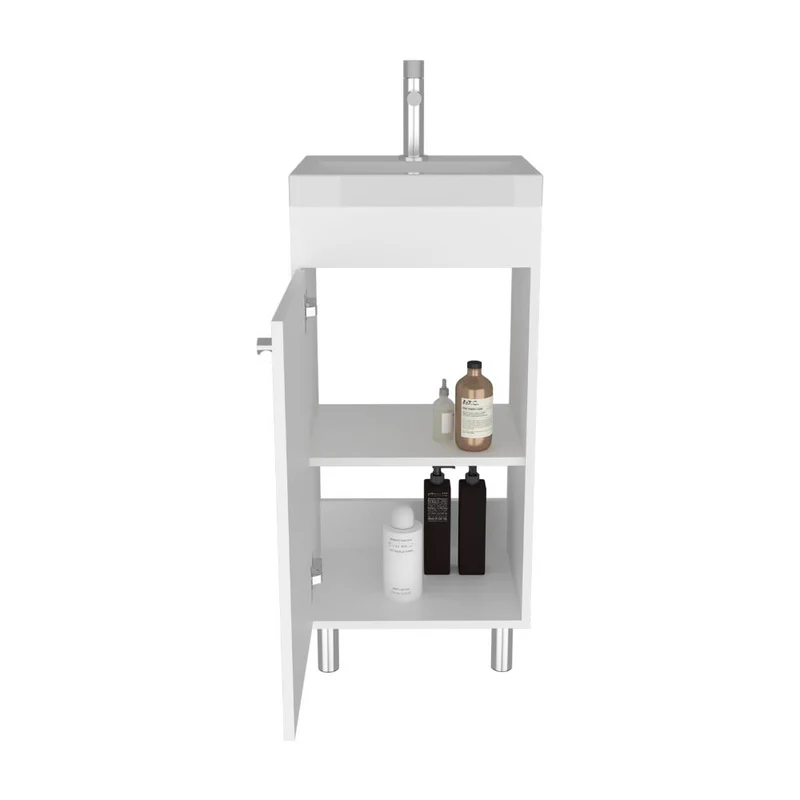Mueble para Lavamanos Rivera, Blanco, con Patas en Acero y con Gran Espacio para Colocar Objetos ZF