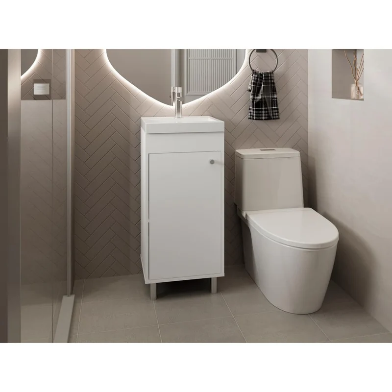 Mueble para Lavamanos Rivera, Blanco, con Patas en Acero y con Gran Espacio para Colocar Objetos ZF