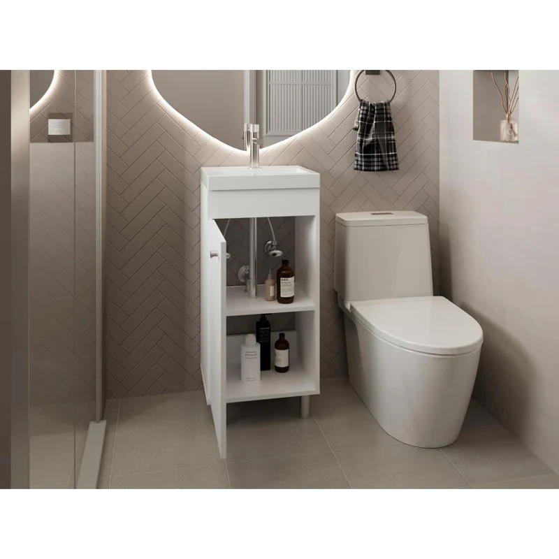 Mueble para Lavamanos Rivera, Blanco, con Patas en Acero y con Gran Espacio para Colocar Objetos ZF
