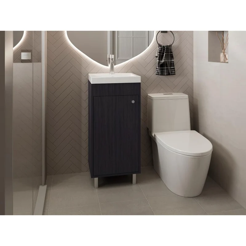 Mueble para Lavamanos Rivera, Wengue, con Patas en Acero y con Gran Espacio para Colocar Objetos ZF