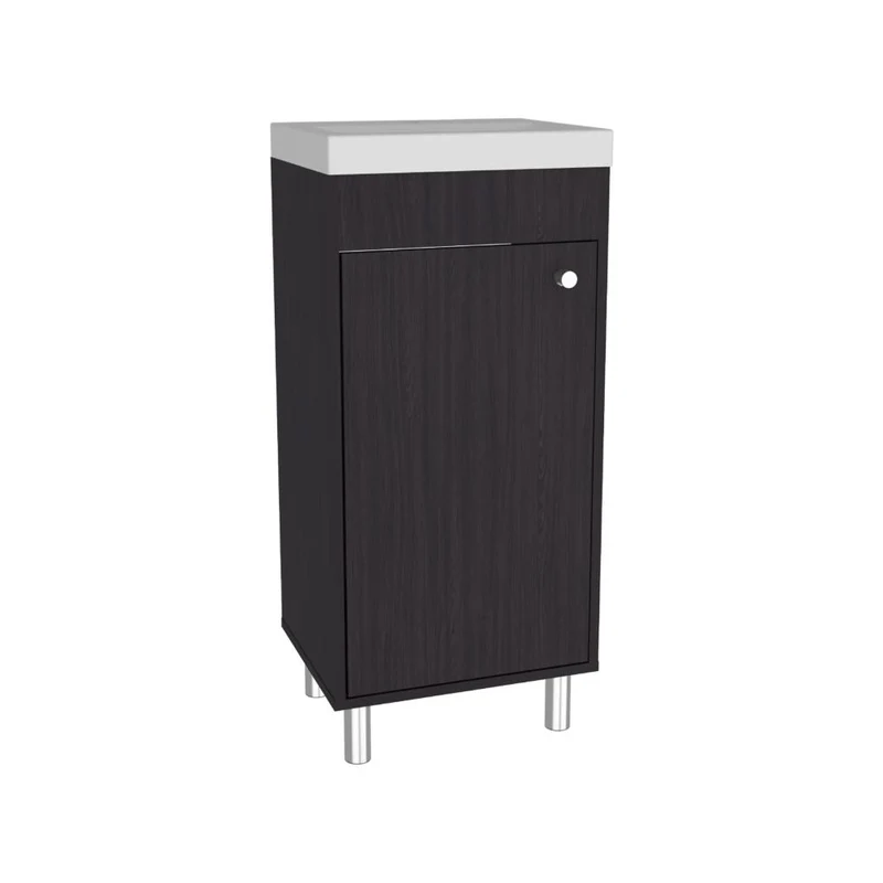 Mueble para Lavamanos Rivera, Wengue, con Patas en Acero y con Gran Espacio para Colocar Objetos ZF