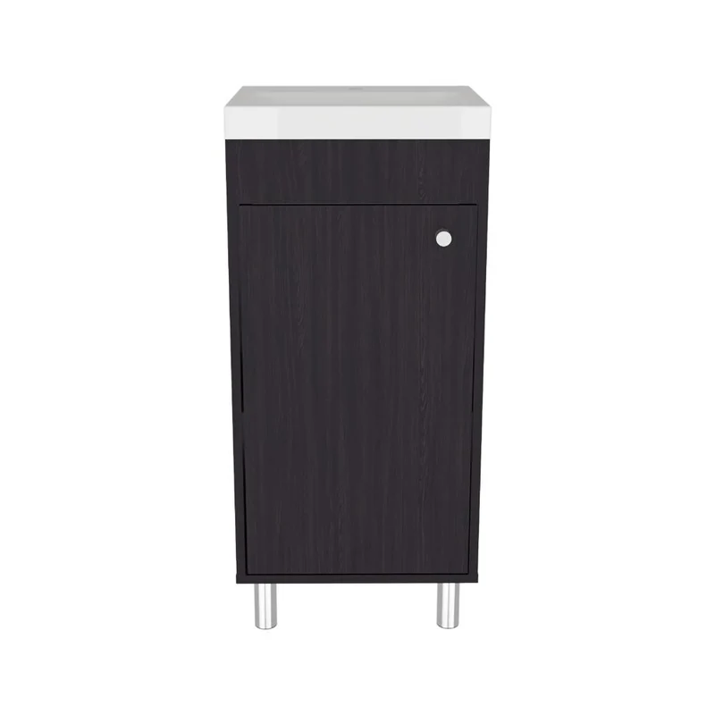 Mueble para Lavamanos Rivera, Wengue, con Patas en Acero y con Gran Espacio para Colocar Objetos ZF