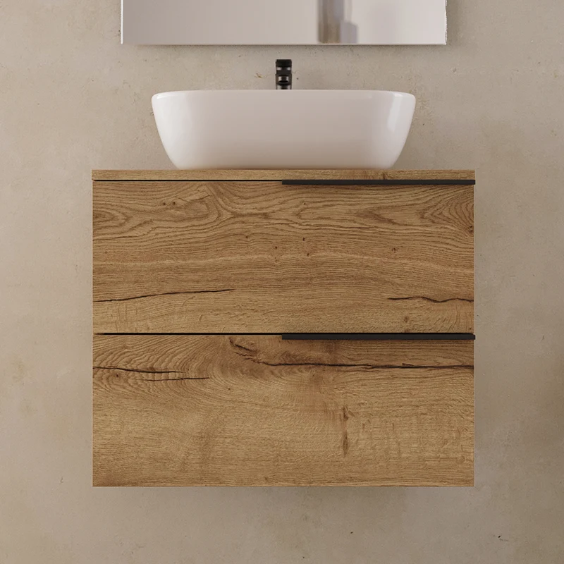 Meuble de salle de bain 60cm avec vasque à poser arrondie - 2 tiroirs - KING