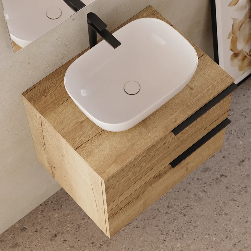 Meuble de salle de bain 60cm avec vasque à poser arrondie - 2 tiroirs - KING