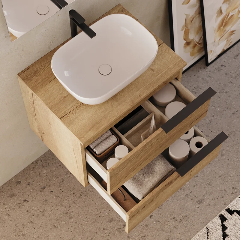 Meuble de salle de bain 60cm avec vasque à poser arrondie - 2 tiroirs - KING