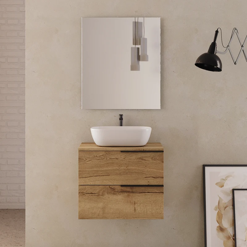 Meuble de salle de bain 60cm avec vasque à poser arrondie - 2 tiroirs - KING