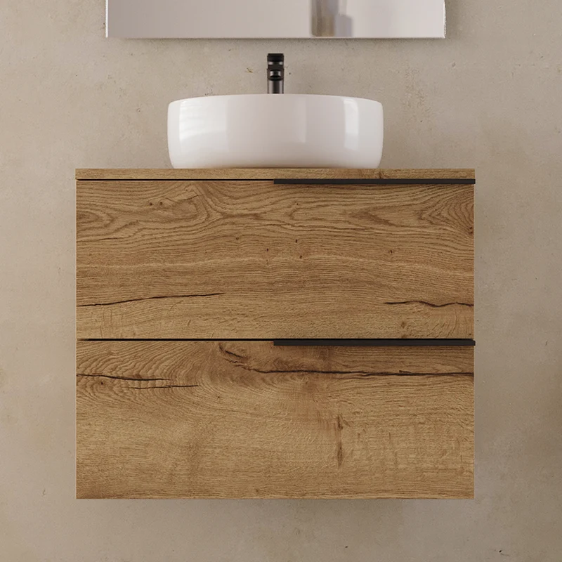 Meuble de salle de bain 60cm avec vasque à poser ronde - 2 tiroirs - KING