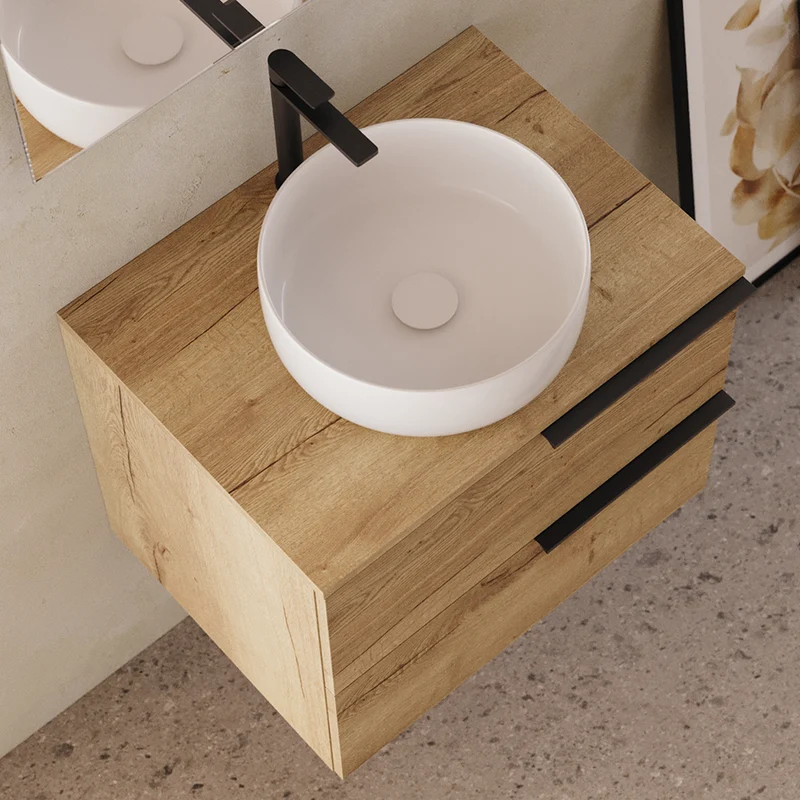 Meuble de salle de bain 60cm avec vasque à poser ronde - 2 tiroirs - KING