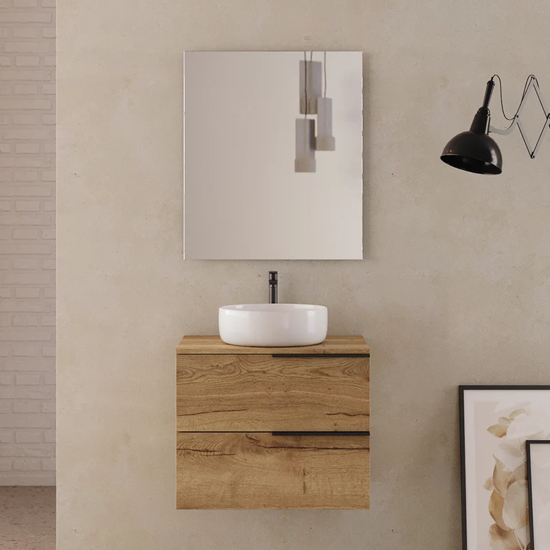Meuble de salle de bain 60cm avec vasque à poser ronde - 2 tiroirs - KING