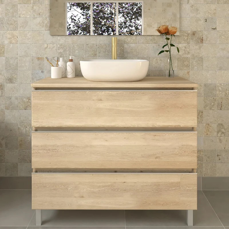 Meuble de salle de bain 70cm avec vasque à poser arrondie - 3 tiroirs - sans miroir - PALMA
