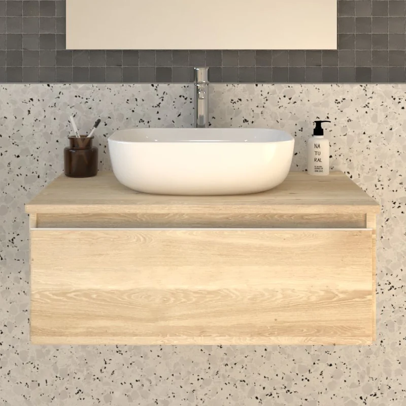Meuble de salle de bain 80cm avec vasque à poser arrondie - 1 tiroir - sans miroir - PENA