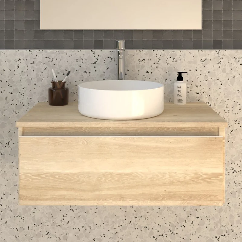 Meuble de salle de bain 80cm avec vasque à poser ronde - 1 tiroir - sans miroir - PENA