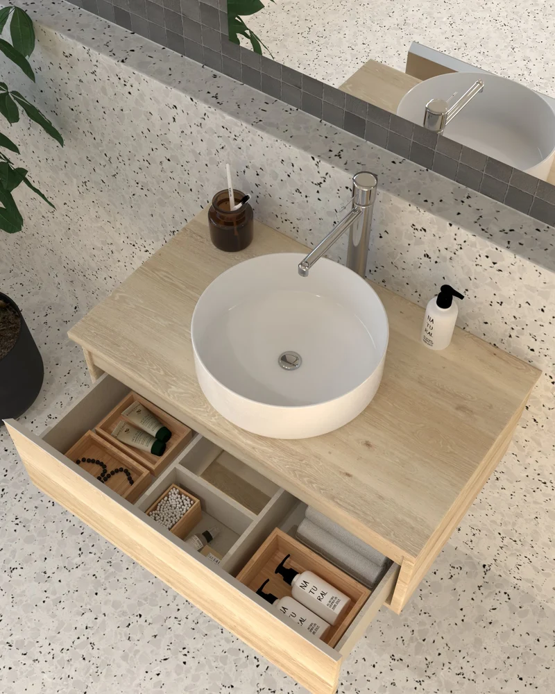 Meuble de salle de bain 80cm avec vasque à poser ronde - 1 tiroir - sans miroir - PENA